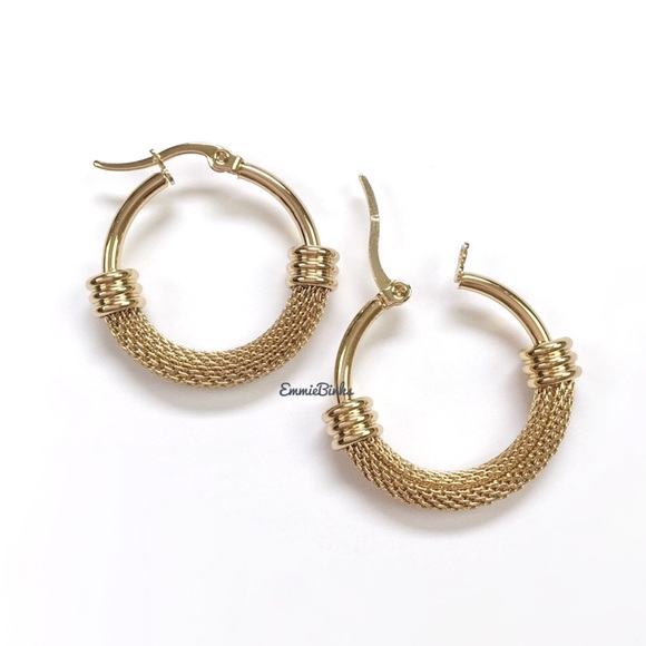New Anthro Gold Textured Hoop Earrings - Picture 2 of 14